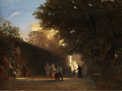 Italian Villa and Park with Noble Society and Priests by Oswald Achenbach